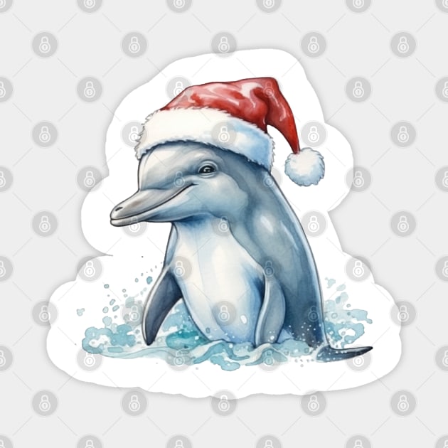 Christmas Dolphin Magnet by Chromatic Fusion Studio