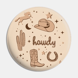 Cowboy Hat and Boot Pattern Sepia Brown Cowgirl Aesthetic Pin