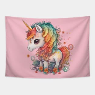 Enchanted Blossoms: A Floral Journey with the Rainbow-maned Unicorn Tapestry