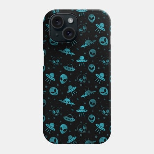 Aliens and UFOs (blue) Phone Case