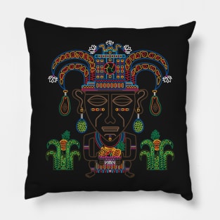 MUISCA CHIBCHA COLOMBIA FRUIT INDIAN MASK - linework Pillow