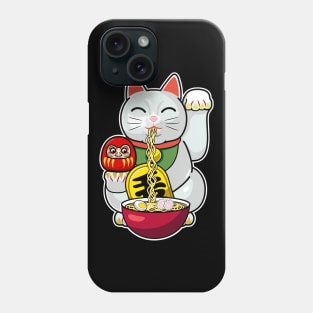 Cute Cat Eating Ramen, Maneki Neko Ramen Phone Case