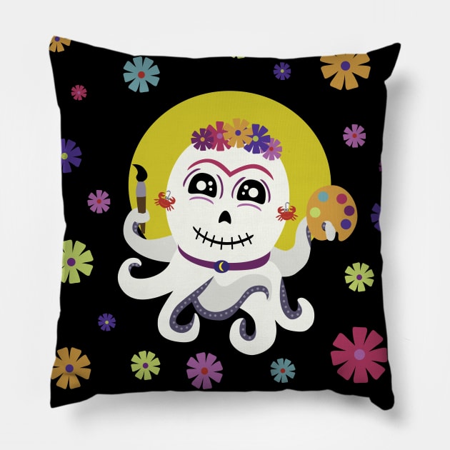 Octopus painter Pillow by Edofest