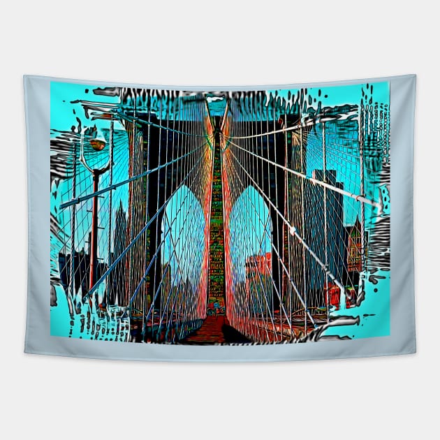 Cartoon Brooklyn Bridge Tapestry by danieljanda