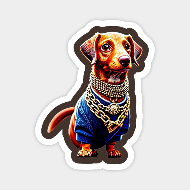 The Ultimate Display of Wealth: Billionaire Dachshund in Multiple Jewelry Necklaces Tee Magnet by fur-niche