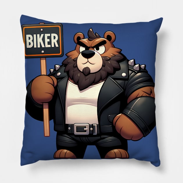 Leather Biker Bear Anthro Furry Art Pillow by Blue Bull Bazaar