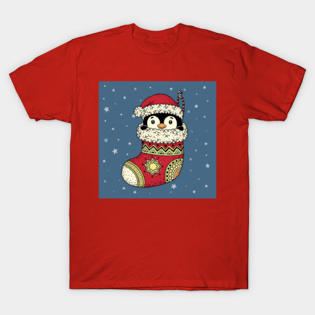 Christmas Penguin in A Stocking - Christmas - T-Shirt