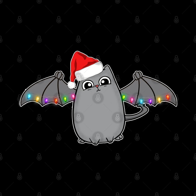 Bat Dragon Christmas Cat with Santa Hat by Wanderer Bat