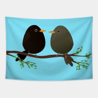 A couple of egg shaped blackbirds Tapestry