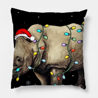 Santa Rhino Christmas Lights Rhino Lover Xmas Gift Pillow