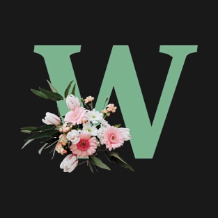 Letter W green with colorful flowers T-Shirt