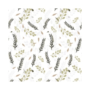 Olive Green Branches & Falling Leaves Wallpaper Bright T-Shirt