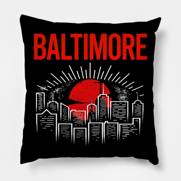 Red Moon Baltimore Pillow by Hanh Tay