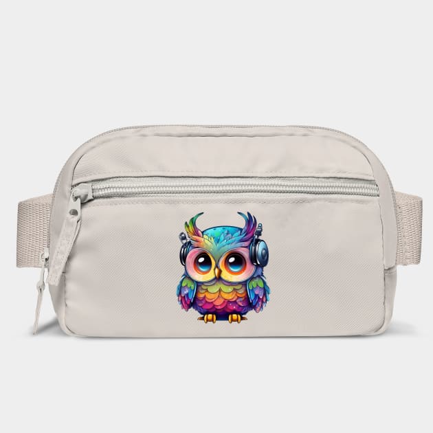 Rainbow Owl Wearing Headphones by Luxinda