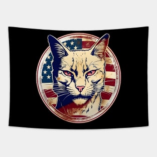 Angry Cat Retro American USA Flag 4th July Pop Art Cat Lover Tapestry