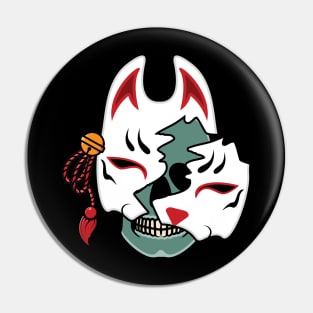 Japanese kitsune mask with skull Pin