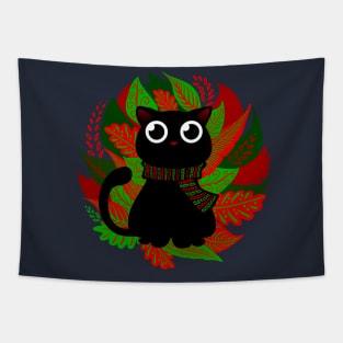 Hello Autumn - cute cat with leaves Tapestry