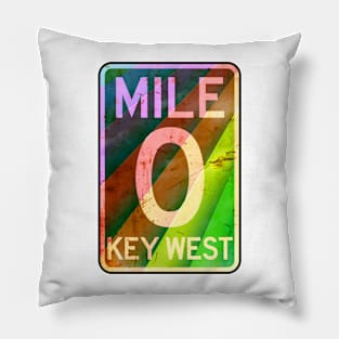 Key West Florida  Mile 0 Rainbow Overseas Highway Vintage Travel Pride Pillow