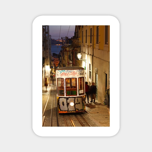 Elevador da Bica at dusk in Bairro Alto, Lisbon, Portugal Magnet by Kruegerfoto