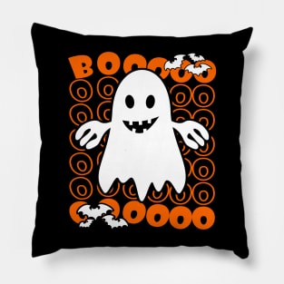 Halloween Boo Ghost Groovy Text Orange Pillow