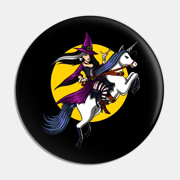 Witch Riding A Unicorn Pin by underheaven