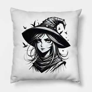 Cute witch in hat Pillow