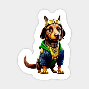 Regal Pup: Dachshund Wearing a Crown Fit for a King Tee Magnet