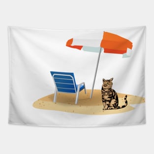 Summer cat beach Tapestry