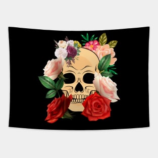 skull and Flowers: hundred flower Tapestry