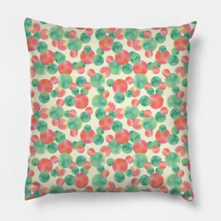 Green and red watercolor bubbles on yellow background Pillow