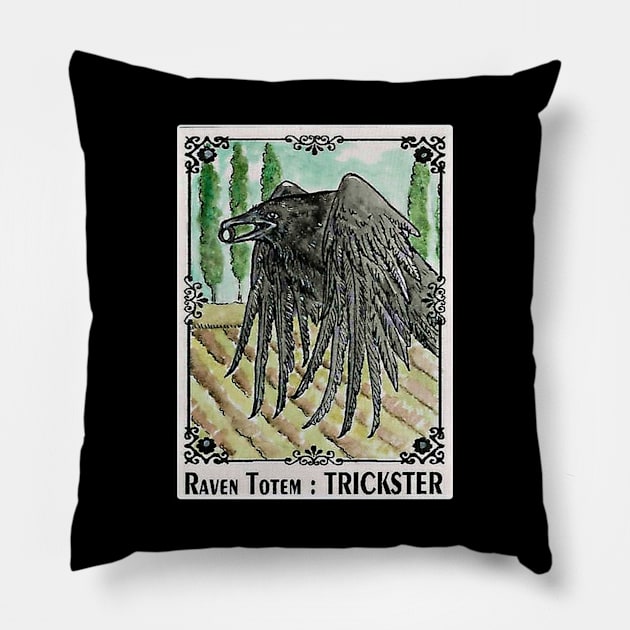 TRICKSTER Raven Totem Spirit Guide Pillow by ArtisticEnvironments