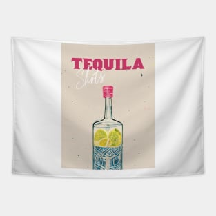 Tequila Retro Poster Shots Bottle Bar Prints, Vintage Drinks, Recipe, Wall Art Tapestry