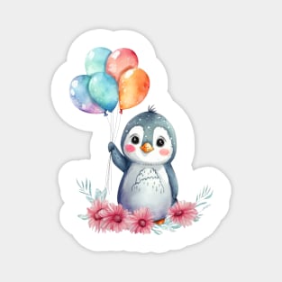 baby penguin holds balloon Magnet