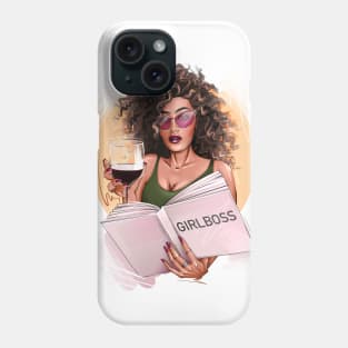 Girlboss with wine african american girl Phone Case