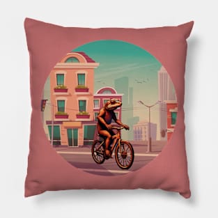 Adorable Lizard On A Bike Ride Pillow