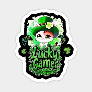 Lucky Gamer - St. Patrick's Day - Kawaii Cat Magnet