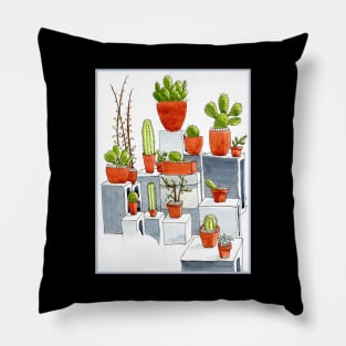Cacti Beauty - Original Ink and Watercolor Painting Pillow