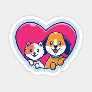 Cute Dog And Cute Cat Cartoon (3) Magnet