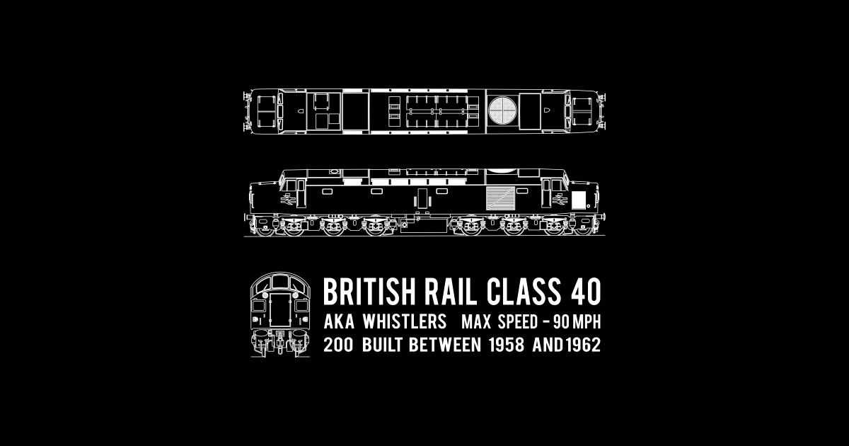 British rail class 40 whistler locomotive blueprint diagrams gift