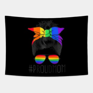 Proud Mom Messy Hair Bun LGBTQ Flag LGBT Pride Ally Tapestry