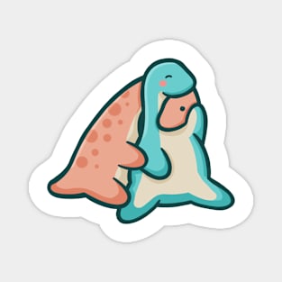 Cute dinosaur couple cuddling, hugging, dino Magnet