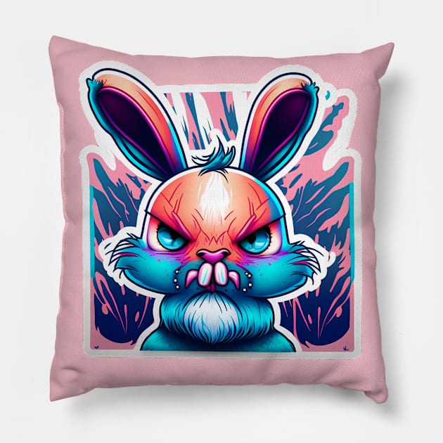 crazy bunny Pillow by Depressed Bunny