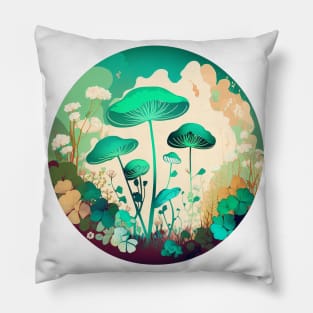 Groovy Cottagecore Mushrooms in the Forest Pillow