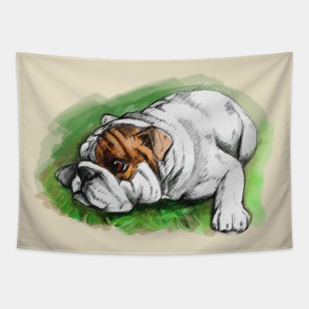 Bulldog Drawing Tapestry by PenguinCornerStore