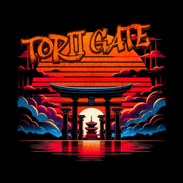 Meiji Shrine Torii Gate Sunset Graffiti Design by Miami Neon Designs