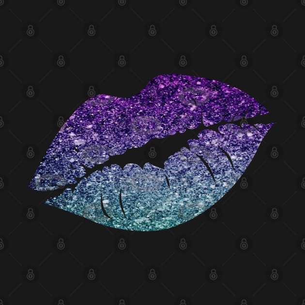 Teal Purple Ombre Faux Glitter Lips by Felicity-K