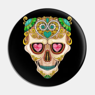 Sugar skull fancy vintage turquoise diamond and gems day of the dead. Pin
