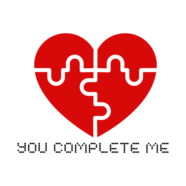 You Complete me Red Heart Puzzle Valentines Tee Shirt by PodX Designs 