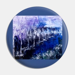 Purple blue and black with detailing of white semi abstract river scape painting Pin