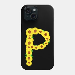 Sunflowers Initial Letter P (Black Background) Phone Case